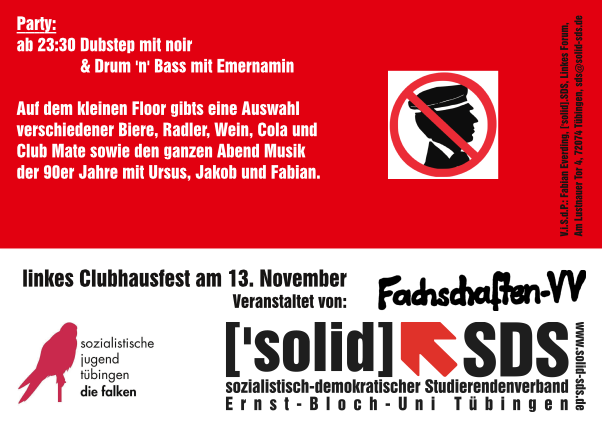 Flyer zum linken Clubhausfest im Wintersemester 2014/15 (Rückseite)